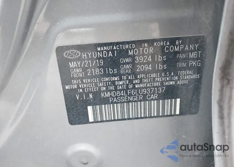 2020 Hyundai Elantra Sel z USA, uszkodzony, nr VIN KMHD84LF6LU937137